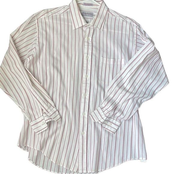 Cambridge Mens Button‎ Down Shirt Striped Long Sleeve Red White 17.5 / 34/35 - Picture 1 of 5